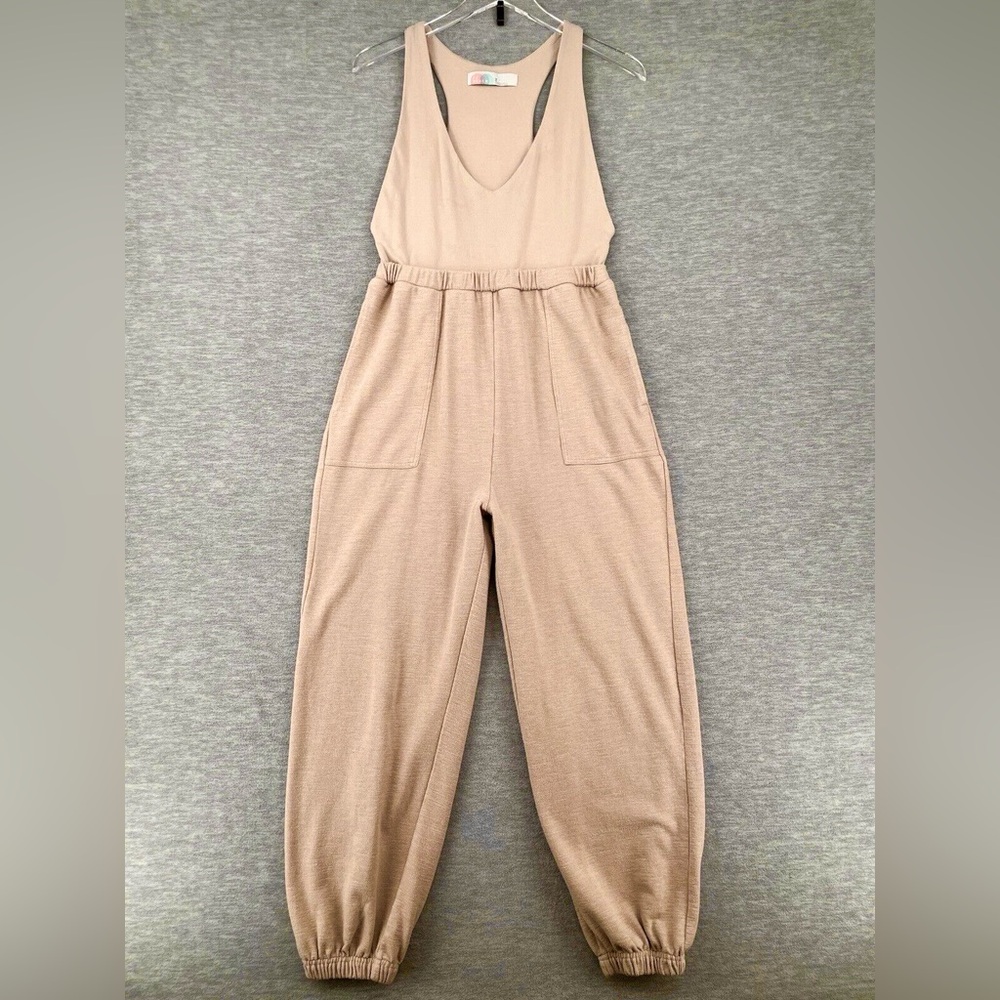 Beach Kyle Jumpsuit One Piece Stretch Waist Sleeveless Jumper Beige